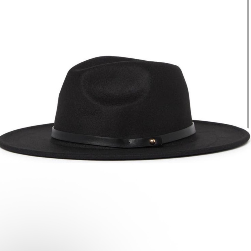 Melrose and Market Black Felt Hat with Faux Leather Trim, NEW